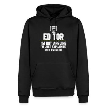 Éditeur, je ne dis pas, je ne fais qu'expliquer pourquoi - Sweat à capuche Premium bio Homme - noir - Devant - Nico (187cm)