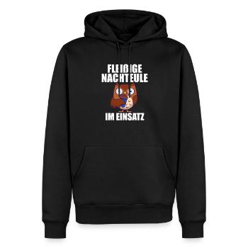 Fleißige Nachteule im Einsatz - Männer Premium Bio Hoodie - Schwarz - Vorne - Nico (187cm)