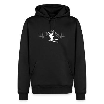 Boarden mit Ski auf Skiern und Stubaital am Berg - Männer Premium Bio Hoodie - Schwarz - Vorne - Nico (187cm)