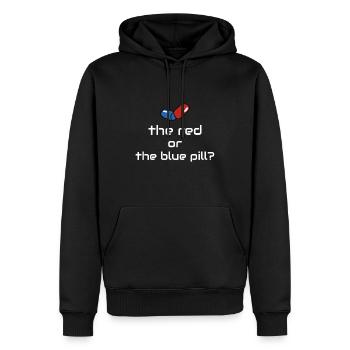 capsule rouge et bleue matrice - funny design matrix - Sweat à capuche Premium bio Homme - noir - Devant - Nico (187cm)