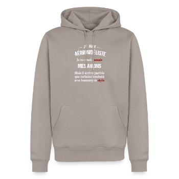 Aéromodéliste - Je ne crash jamais mes avions - Sweat à capuche Premium bio Homme - taupe - Devant - Nico (187cm)