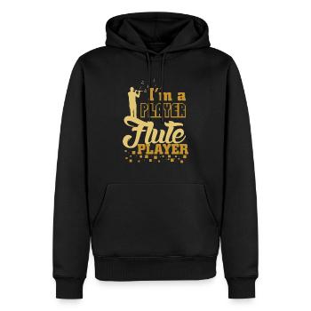 Flûte traversière disant - Sweat à capuche Premium bio Homme - noir - Devant - Nico (187cm)