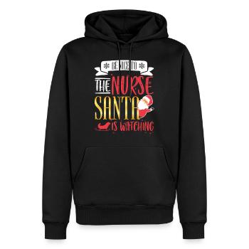 Noël soit gentil avec l'infirmière que le père Noël regarde - Sweat à capuche Premium bio Homme - noir - Devant - Nico (187cm)