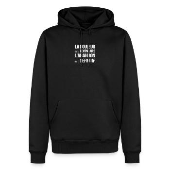 Motivation muscu & sportif - La douleur est... - Sweat à capuche Premium bio Homme - noir - Devant - Nico (187cm)
