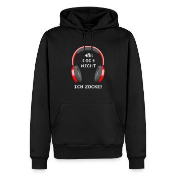 Ich höre dich nicht ich zocke Spruch mit Kopfhörer - Männer Premium Bio Hoodie - Schwarz - Vorne - Nico (187cm)