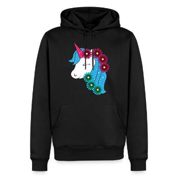 Grande licorne avec de jolies fleurs - Sweat à capuche Premium bio Homme - noir - Devant - Nico (187cm)