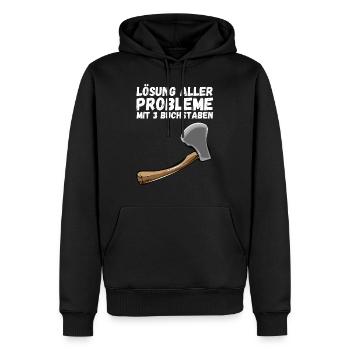 Problem Lösung 3 Buchstaben Axt Lustiger Spruch - Männer Premium Bio Hoodie - Schwarz - Vorne - Nico (187cm)