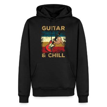 Vintage Faultier Gitarre Guitar & Chill - Männer Premium Bio Hoodie - Schwarz - Vorne - Nico (187cm)