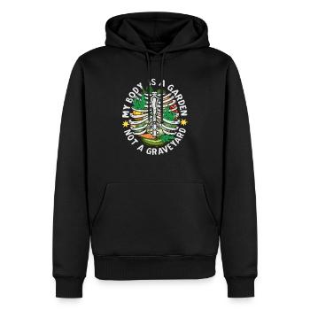 Mein Körper ist ein Garten, kein Friedhof - Männer Premium Bio Hoodie - Schwarz - Vorne - Nico (187cm)