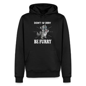 Sweet wolf saying Don't worry be Furry Fox - Men’s Premium Organic Hoodie - black - Front - Nico (187cm)