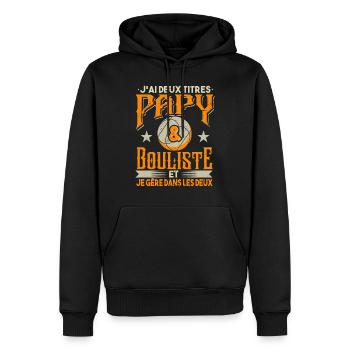Papy Bouliste Petanque Cadeau Humour - Sweat à capuche Premium bio Homme - noir - Devant - Nico (187cm)