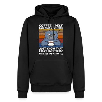 Coffee spelt backwards is eeffoc Design - Men’s Premium Organic Hoodie - black - Front - Nico (187cm)