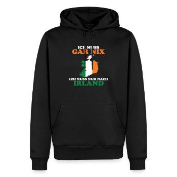 Ich muss gar nix ich muss nur nach Irland - Männer Premium Bio Hoodie - Schwarz - Vorne - Nico (187cm)
