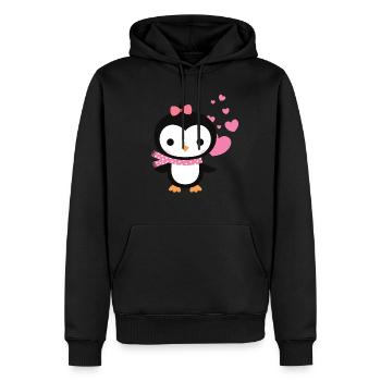 Gentil pingouin avec des cœurs célèbre l’amour - Sweat à capuche Premium bio Homme - noir - Devant - Nico (187cm)