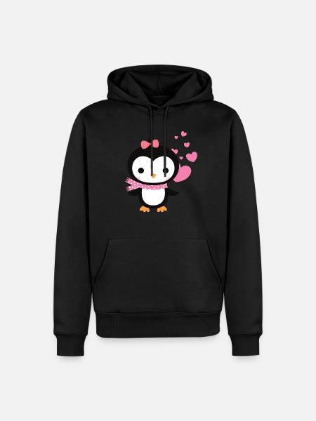 Sød pingvin med hjerte fejrer kærlighed - Herre Premium økologisk hoodie - sort