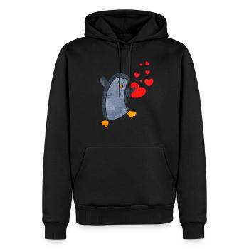 Süsser Pinguin mit Herzen feiert die Liebe - Männer Premium Bio Hoodie - Schwarz - Vorne - Nico (187cm)