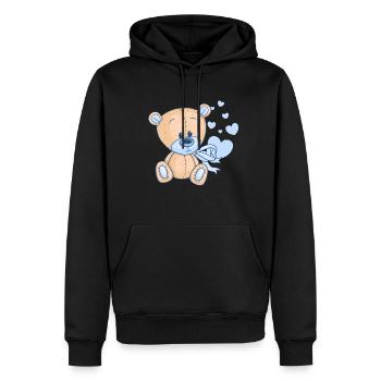 Ours en peluche mignon avec un coeur célèbre l'amour - Sweat à capuche Premium bio Homme - noir - Devant - Nico (187cm)