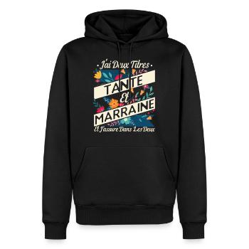 Marraine Tante Cadeau Humour - Sweat à capuche Premium bio Homme - noir - Devant - Nico (187cm)