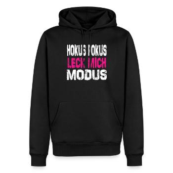 Hokus Pokus Damen - Hokus Pokus Leck Mich Modus - Männer Premium Bio Hoodie - Schwarz - Vorne - Nico (187cm)