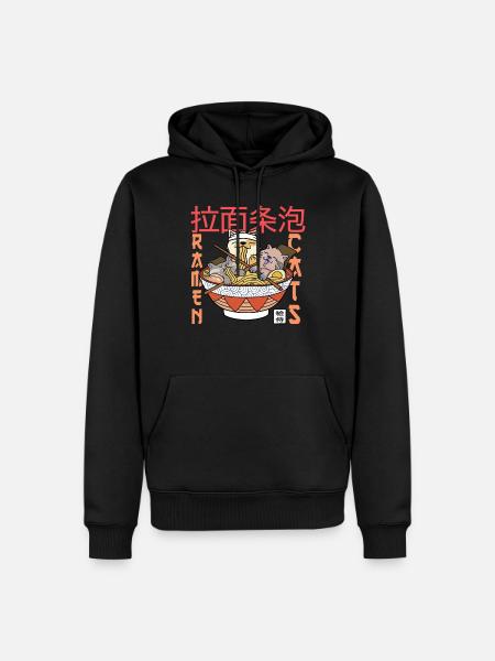 Ramen e gatti - noodles cat Japan - Felpa con cappuccio ecologica premium da uomo - nero