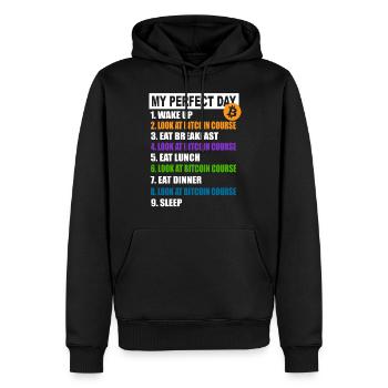 My Perfect Day Bitcoin - Programme quotidien de crypto-monnaie - Sweat à capuche Premium bio Homme - noir - Devant - Nico (187cm)