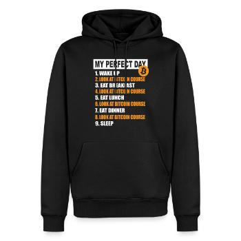 My Perfect Day Bitcoin - Programme quotidien de crypto-monnaie - Sweat à capuche Premium bio Homme - noir - Devant - Nico (187cm)