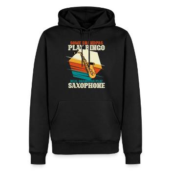 Real Grandpas Play Saxophone Jazz Bingo - Men’s Premium Organic Hoodie - black - Front - Nico (187cm)