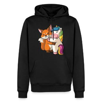 Renard avec licorne aime les animaux mignons doux - Sweat à capuche Premium bio Homme - noir - Devant - Nico (187cm)