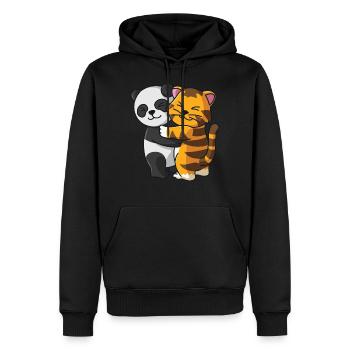 Panda avec chat aime les animaux mignons doux - Sweat à capuche Premium bio Homme - noir - Devant - Nico (187cm)