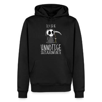 Sozialkontakt Sense Geschenkidee Sensenmann Tod - Männer Premium Bio Hoodie - Schwarz - Vorne - Nico (187cm)