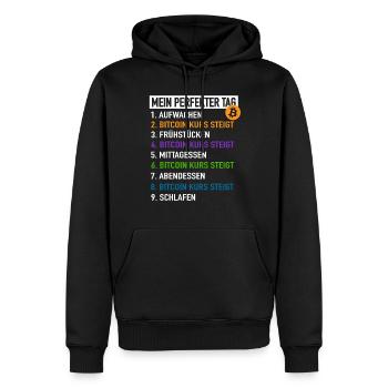 Bitcoin Mon jour parfait - Bitcoin cours en hausse - Sweat à capuche Premium bio Homme - noir - Devant - Nico (187cm)
