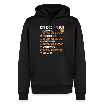 Bitcoin Mon jour parfait - Bitcoin cours en hausse - Sweat à capuche Premium bio Homme - noir - Devant - Nico (187cm)