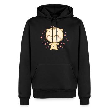 Nette Anime Katze mit Blumen die vom Himmel regnen - Männer Premium Bio Hoodie - Schwarz - Vorne - Nico (187cm)