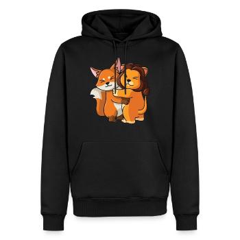 Renard avec lion aime les animaux mignons doux - Sweat à capuche Premium bio Homme - noir - Devant - Nico (187cm)