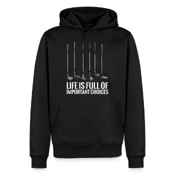 Golf Golfeur drôle prenant des décisions importantes - Sweat à capuche Premium bio Homme - noir - Devant - Nico (187cm)