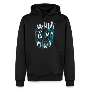 Where is my mind Streetwear Skatewear Openmind Kun - Männer Premium Bio Hoodie - Schwarz - Vorne - Nico (187cm)