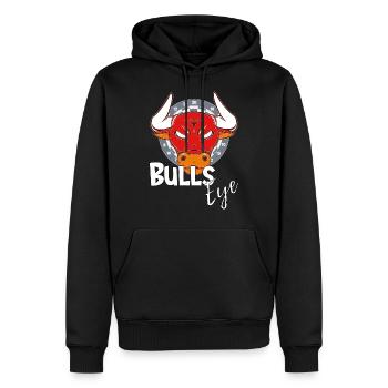 Bullseye, lustiges Dartspielergeschenk mit Bulle - Männer Premium Bio Hoodie - Schwarz - Vorne - Nico (187cm)