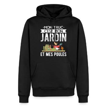 Papy Poule - Jardinage et Poules Cadeaux - Sweat à capuche Premium bio Homme - noir - Devant - Nico (187cm)