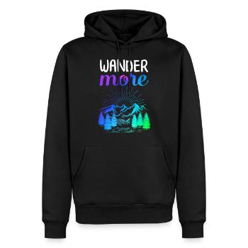 Wander More Shirt Adventure Travel Tee Camping - Men’s Premium Organic Hoodie - black - Front - Nico (187cm)
