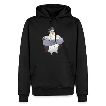 Möwenpirat der einen Fisch isst mit Ankertattoo - Männer Premium Bio Hoodie - Schwarz - Vorne - Nico (187cm)