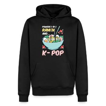 Powered by Ramen and Kpop k-pop Geschenk Spruch - Männer Premium Bio Hoodie - Schwarz - Vorne - Nico (187cm)