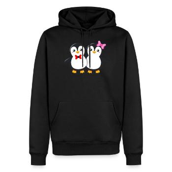 Süßes Pinguin Paar mit Schleife und Fliege - Männer Premium Bio Hoodie - Schwarz - Vorne - Nico (187cm)