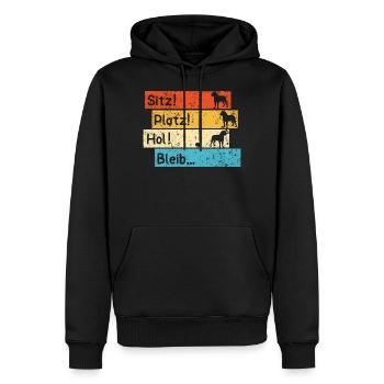 Hund Dogge Herrchen Retro lustig - Männer Premium Bio Hoodie - Schwarz - Vorne - Nico (187cm)