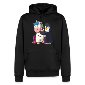 Einhorn und Pinguin Liebe süßes niedliche Tiere - Männer Premium Bio Hoodie - Schwarz - Vorne - Nico (187cm)