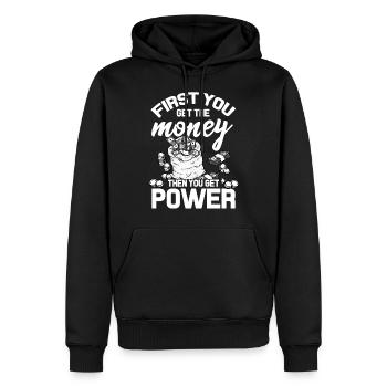 Geld - Männer Premium Bio Hoodie - Schwarz - Vorne - Nico (187cm)