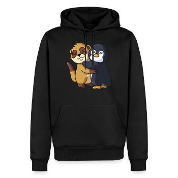 Suricate avec pingouin aime doux mignon - Sweat à capuche Premium bio Homme - noir - Devant - Nico (187cm)