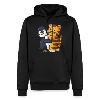 Pingouin et tigre animaux mignons étreignant - Sweat à capuche Premium bio Homme - noir - Devant - Nico (187cm)