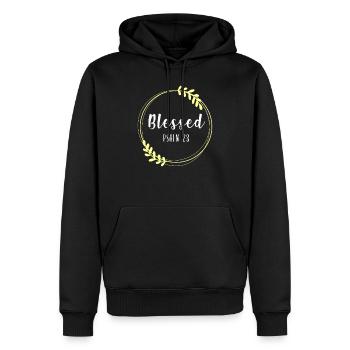 Christlicher Bibelvers Blume Schmetterling - Männer Premium Bio Hoodie - Schwarz - Vorne - Nico (187cm)