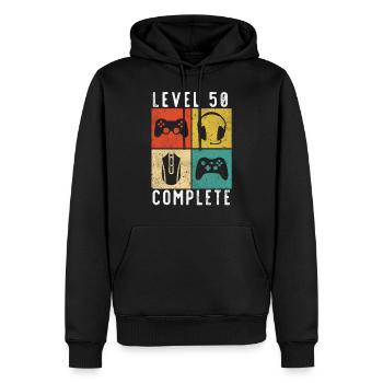 Jeu complet de niveau 50e anniversaire - Sweat à capuche Premium bio Homme - noir - Devant - Nico (187cm)
