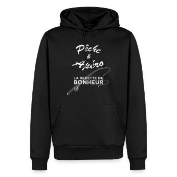 Cadeau pêcheur - Pêche & Apéro - Sweat à capuche Premium bio Homme - noir - Devant - Nico (187cm)